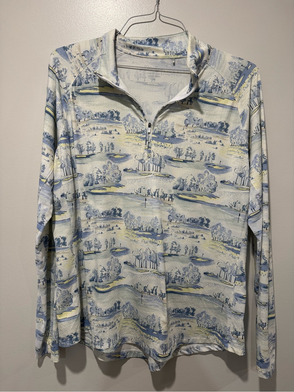 Walter Hagen Blue and Cream Golf Course Print Half-Zip Utility Jacket